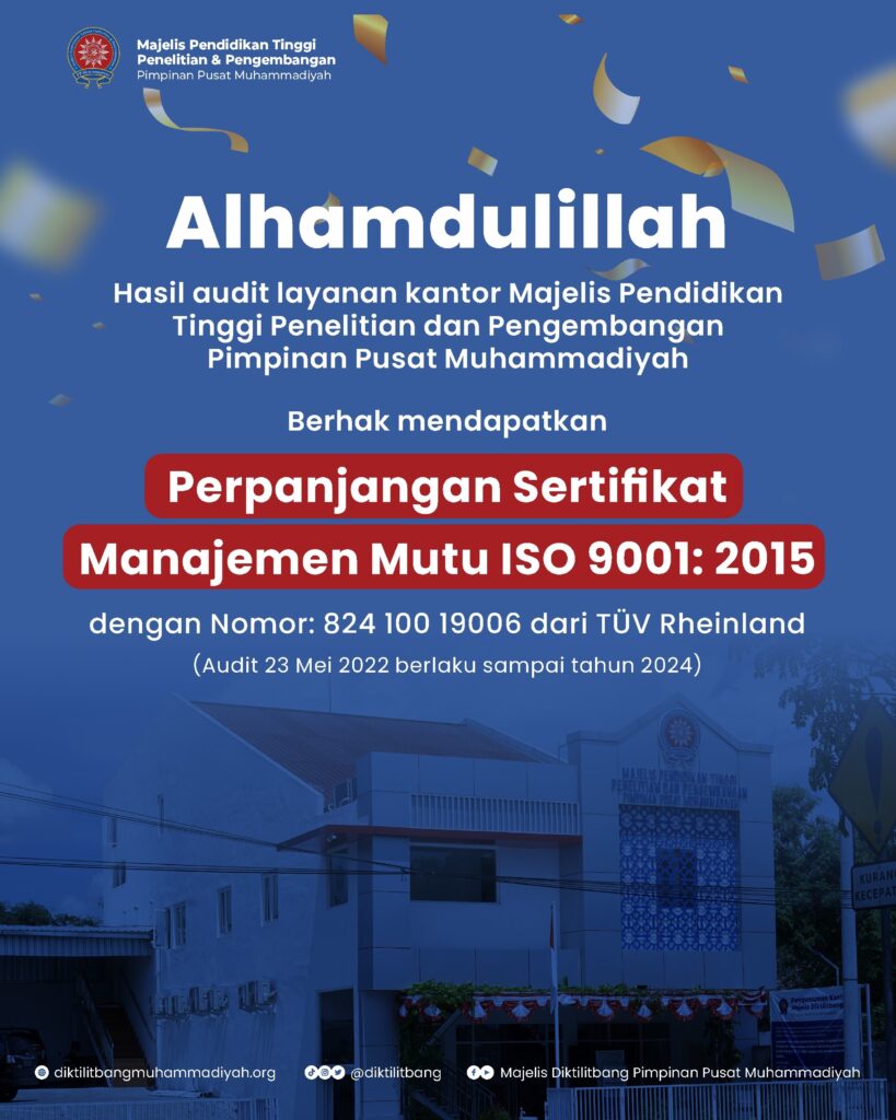 Kantor Majelis Diktilitbang PPM Peroleh Perpanjangan ISO 9001:2015